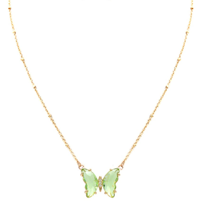 Crystal Butterfly Necklace- Green