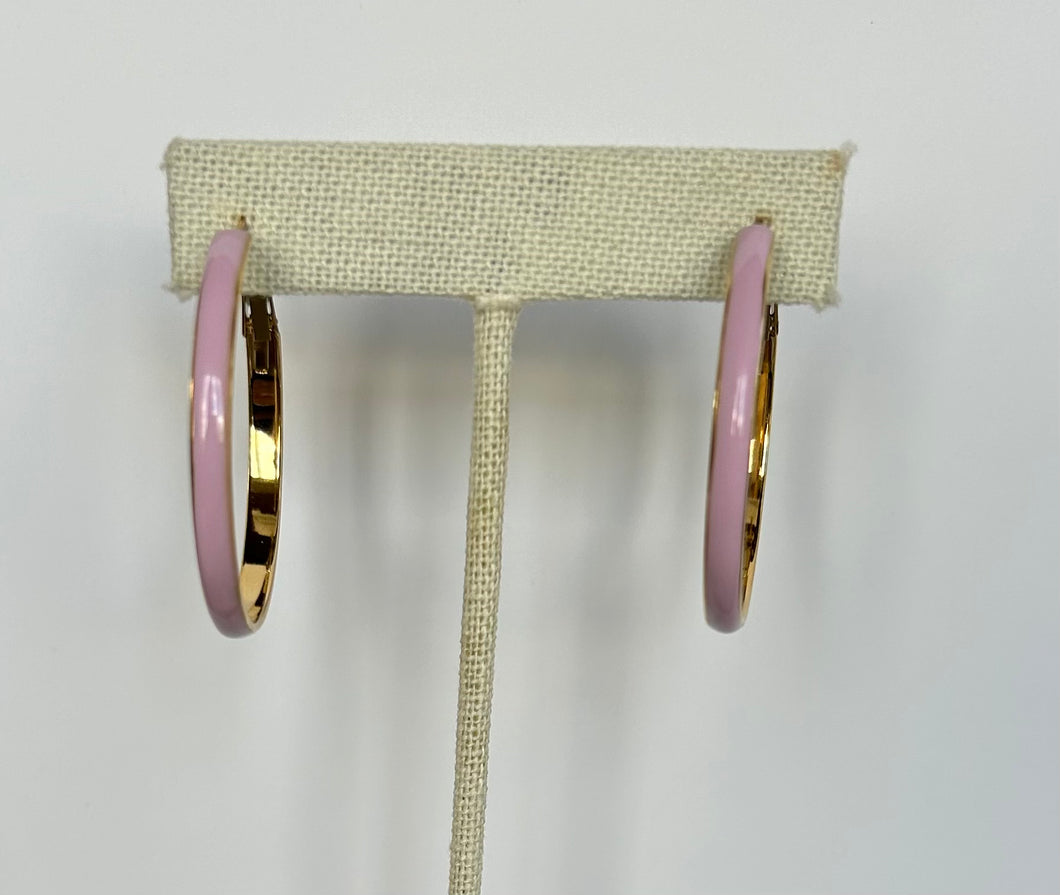 Gold Enamel Hoop Earrings- Pink