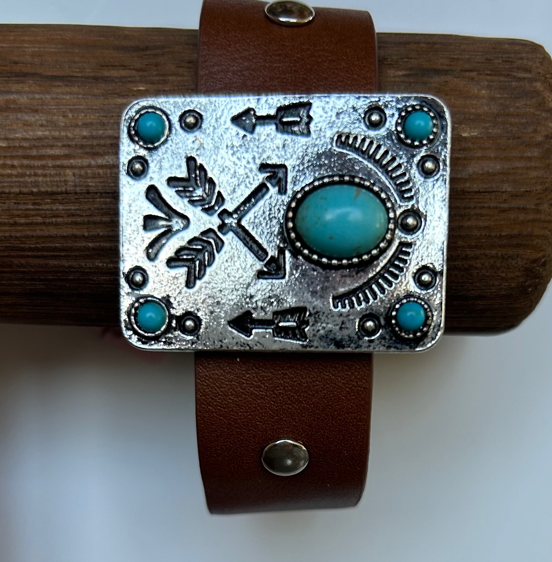 Brown Strap & Turquoise Bracelet