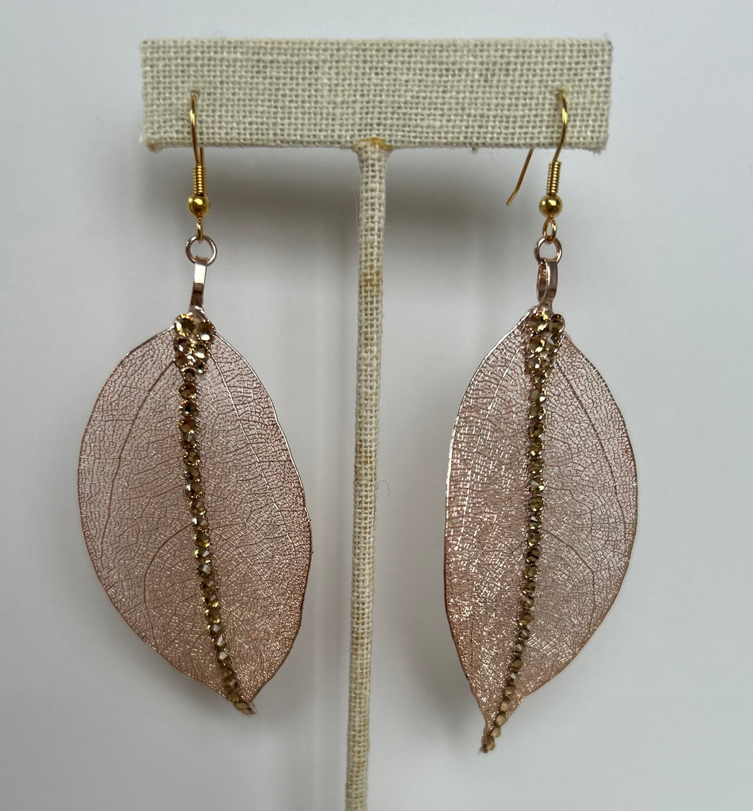 Rosegold Swarovski Crystal Leaf Earrings