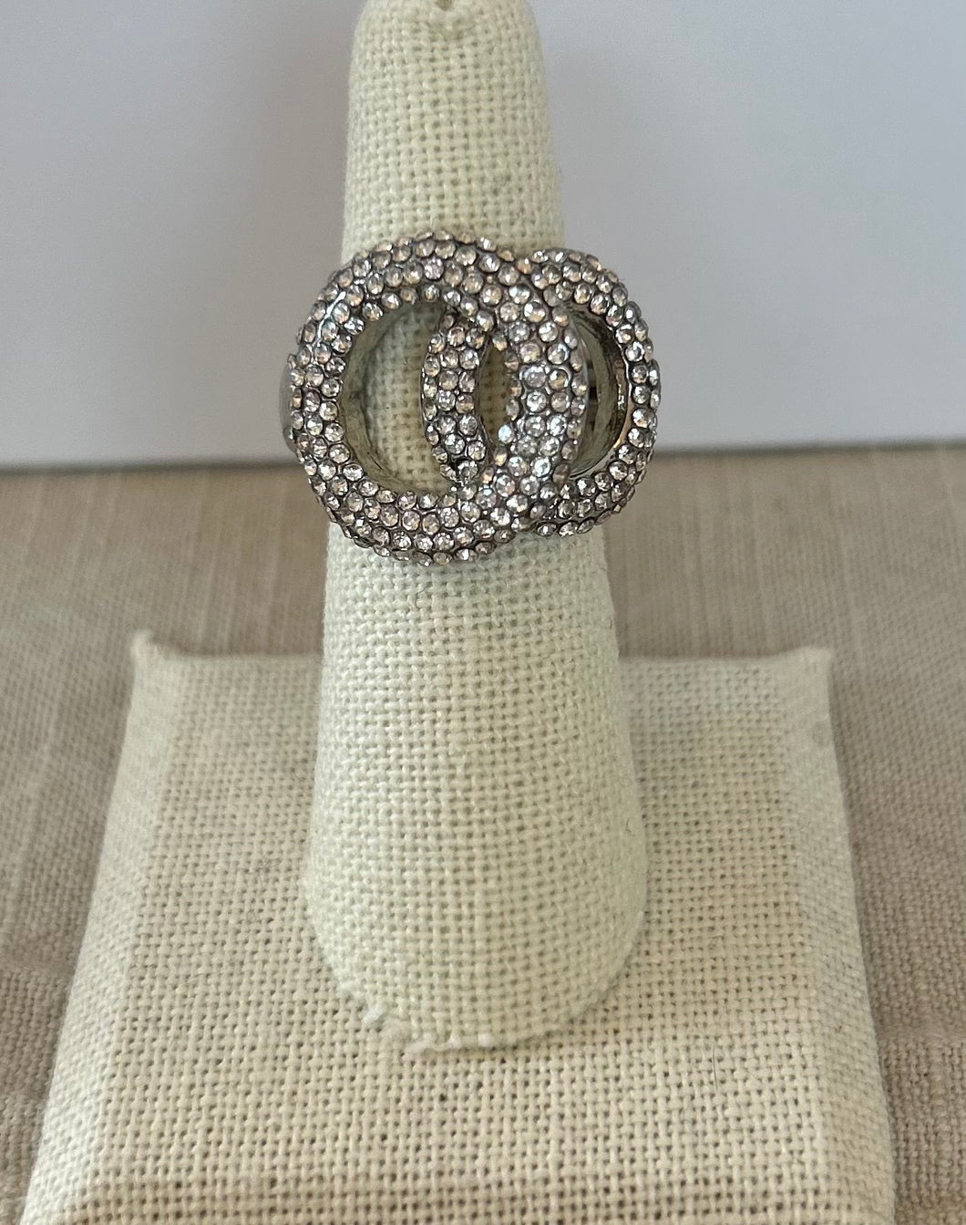 Silver Rhinestone Double Circle Ring