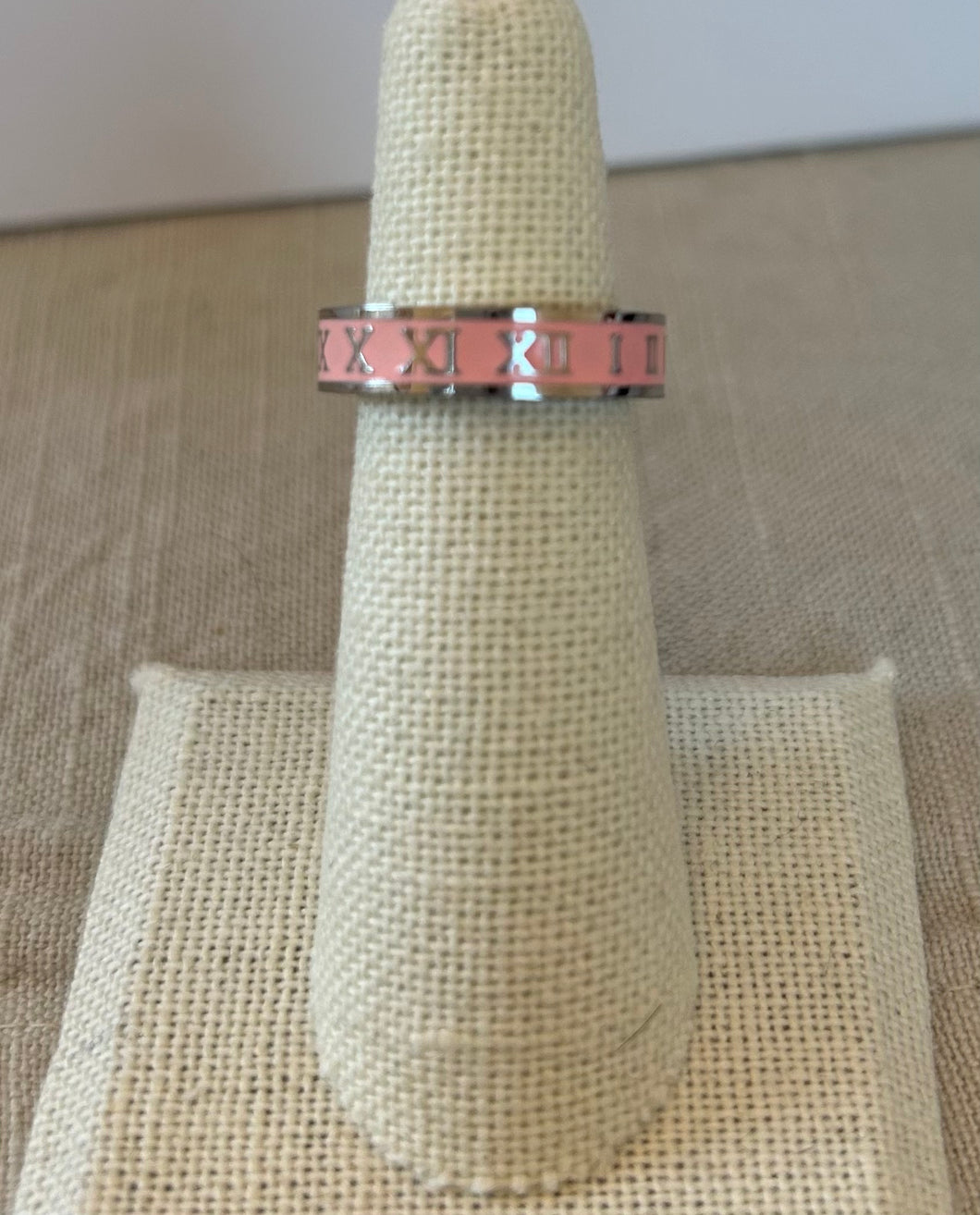 Enamel Roman Numeral Ring- Pink/ Silver