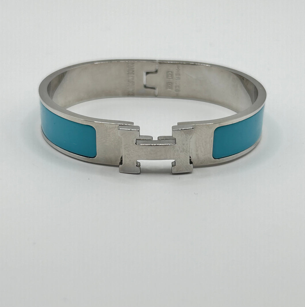 Enamel H Bracelet- Turquoise/Silver