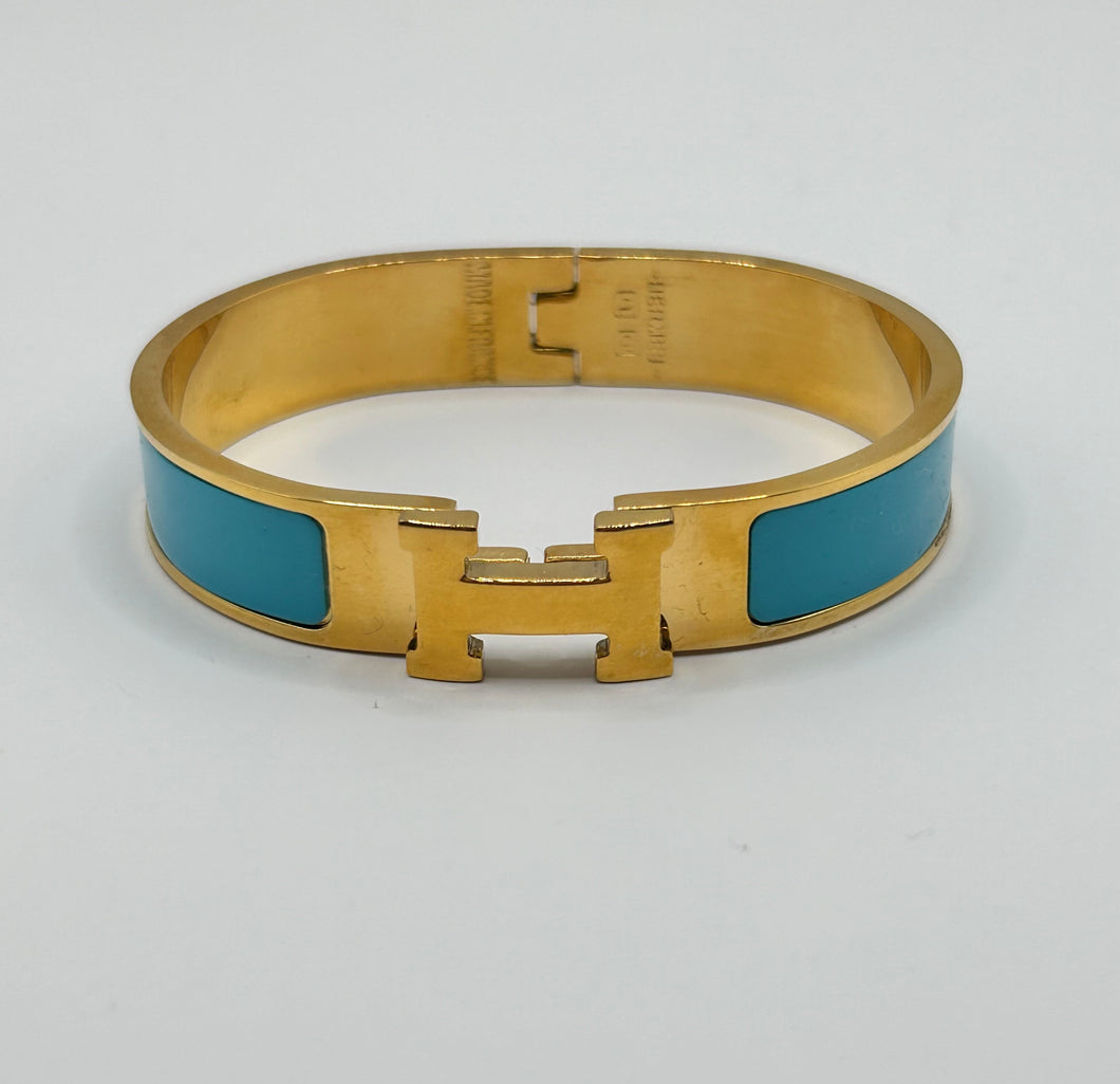 Enamel H Bracelet- Turquoise/ Gold