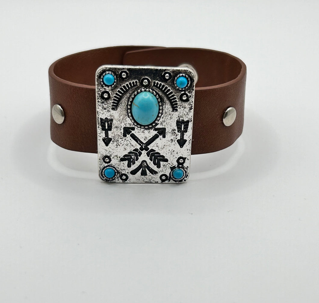 Brown Strap & Turquoise Bracelet