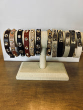Load image into Gallery viewer, Genuine Leather and Rhinestone Strap Bracelet
