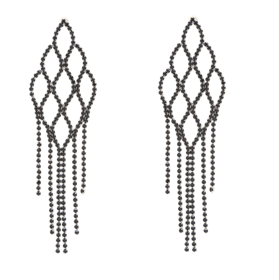 Rhinestone Lattice Chandelier Earrings- Black