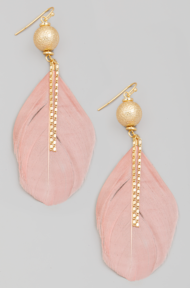 Pink & Gold Feather Earrings