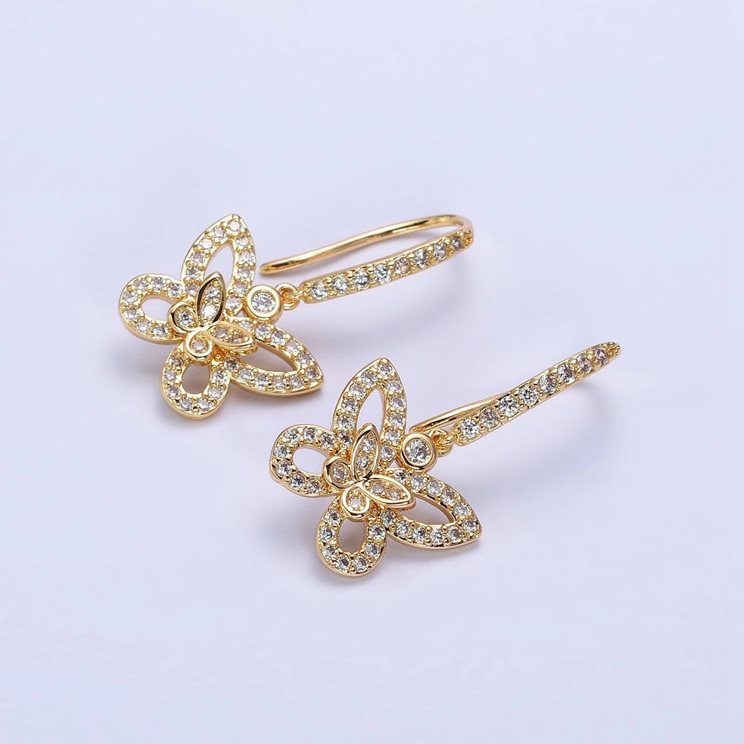 Double Butterfly Drop Earrings- Gold