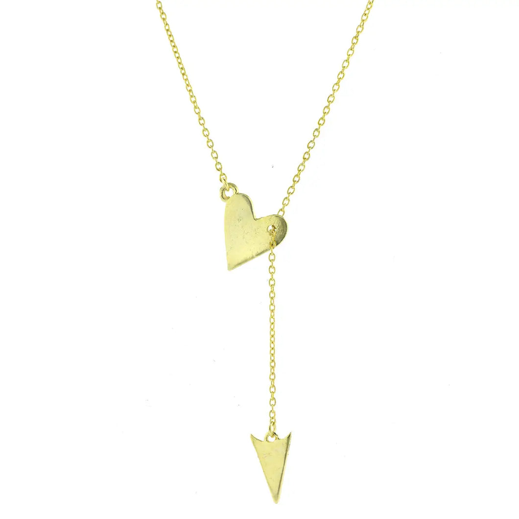 Heart & Arrow Lariat Necklace- Gold