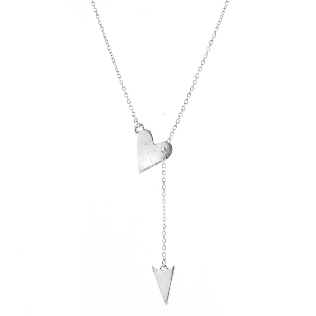 Heart & Arrow Lariat Necklace- Silver