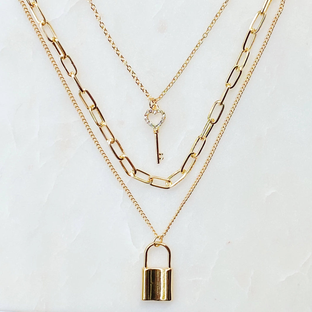 Layered Lock & Key Necklace