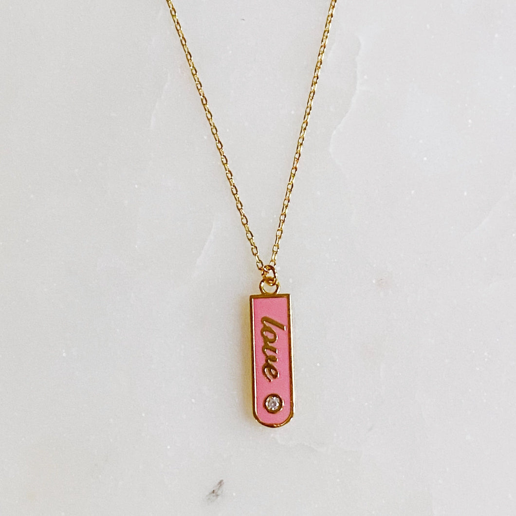 Love Tag Necklace- Pink