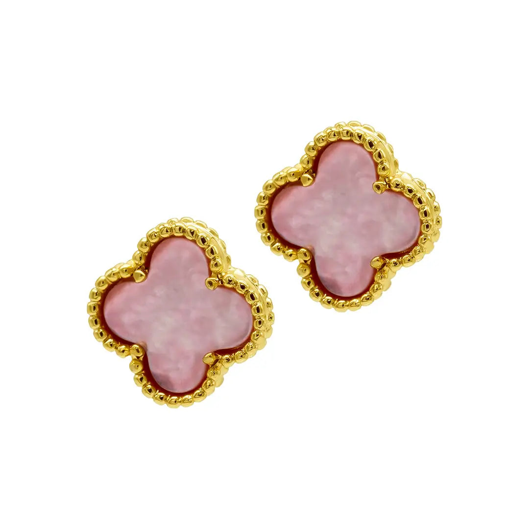 Clover Stud Earrings- Pink