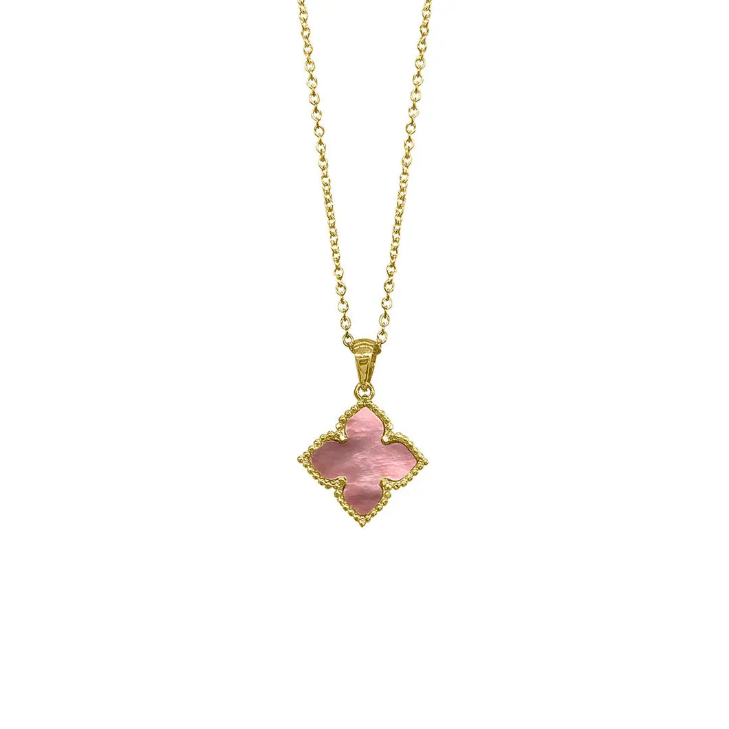 Mother of Pearl Clover Necklace- Pink