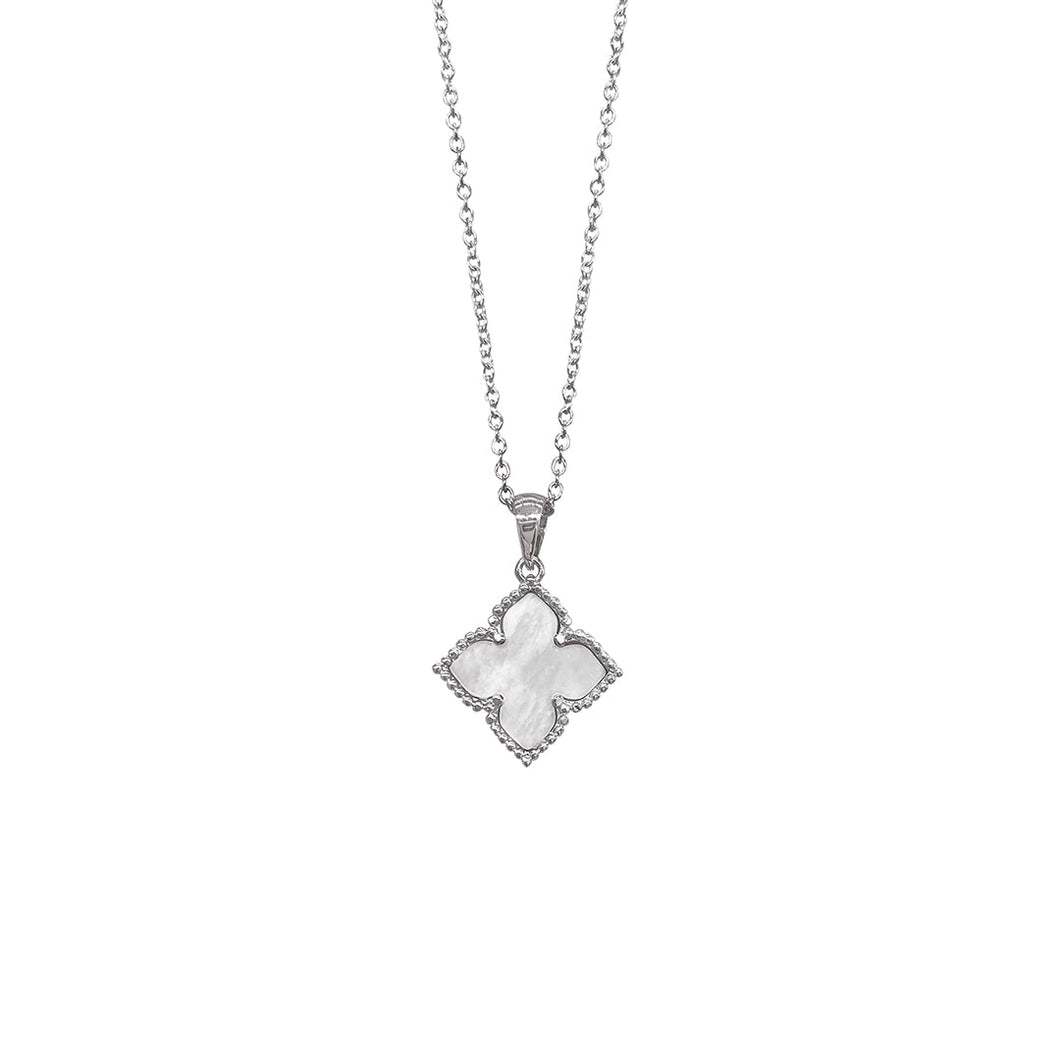 Mother of Pearl Clover Necklace- Pink/ Silver