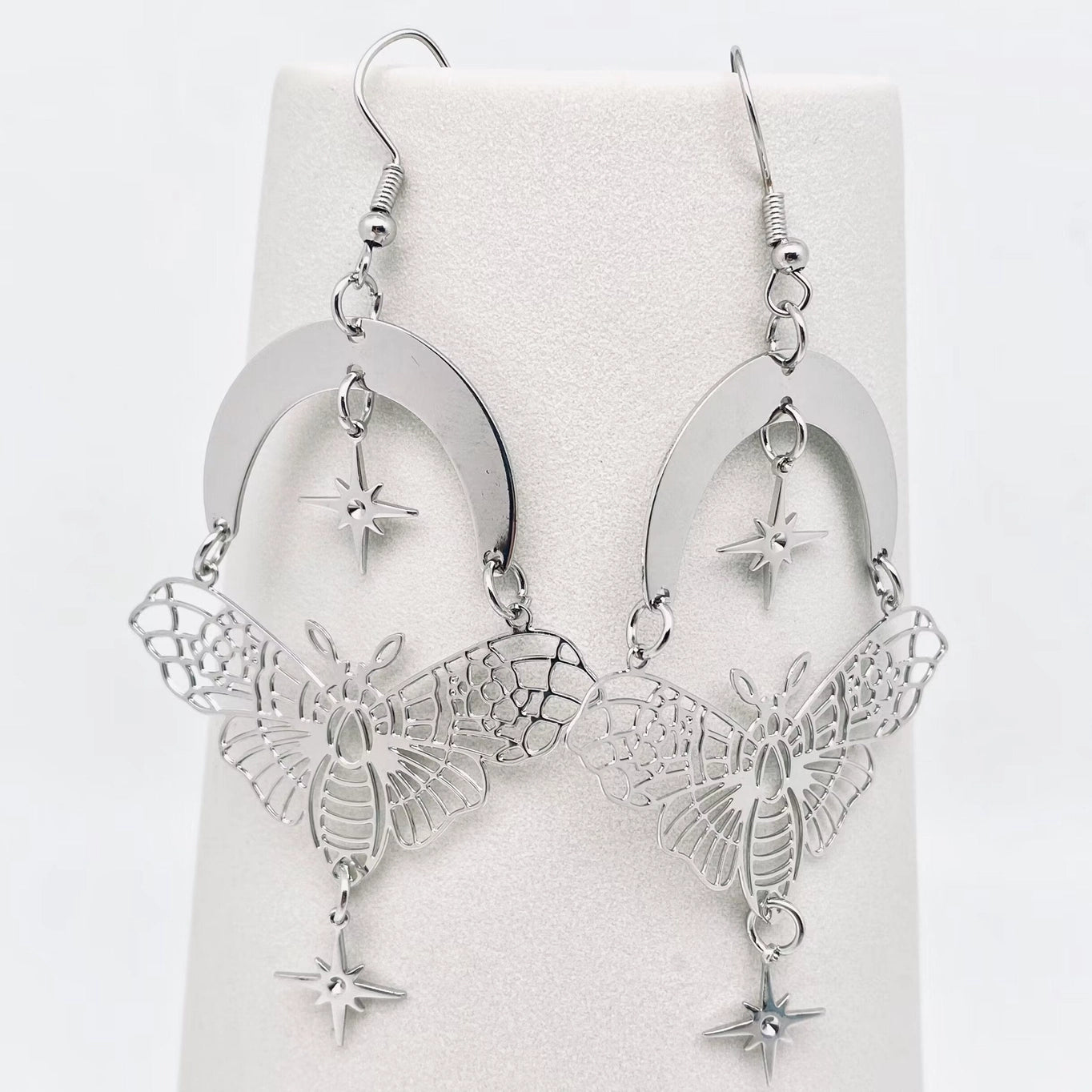 Silver Star Moth Earrings