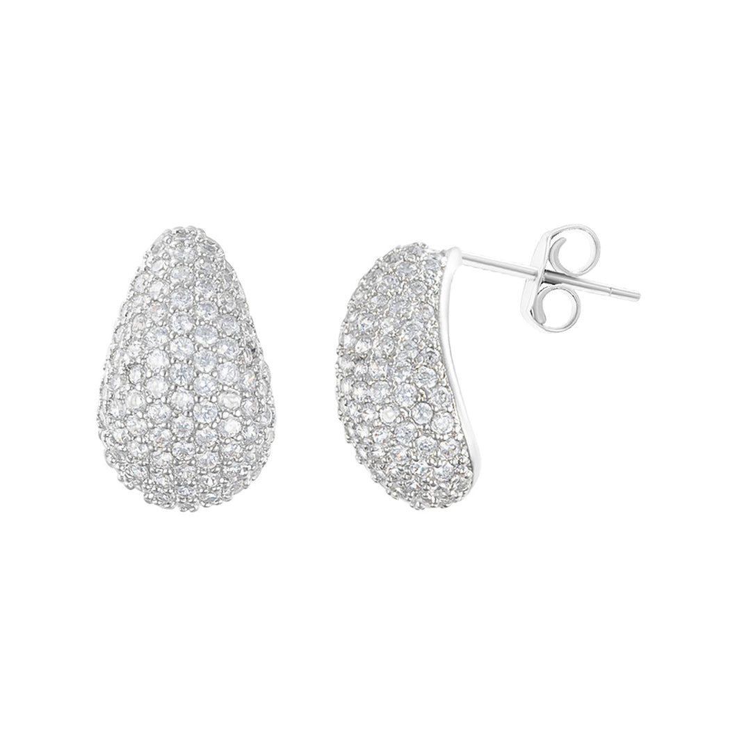 Teardrop Pave Earrings- Silver