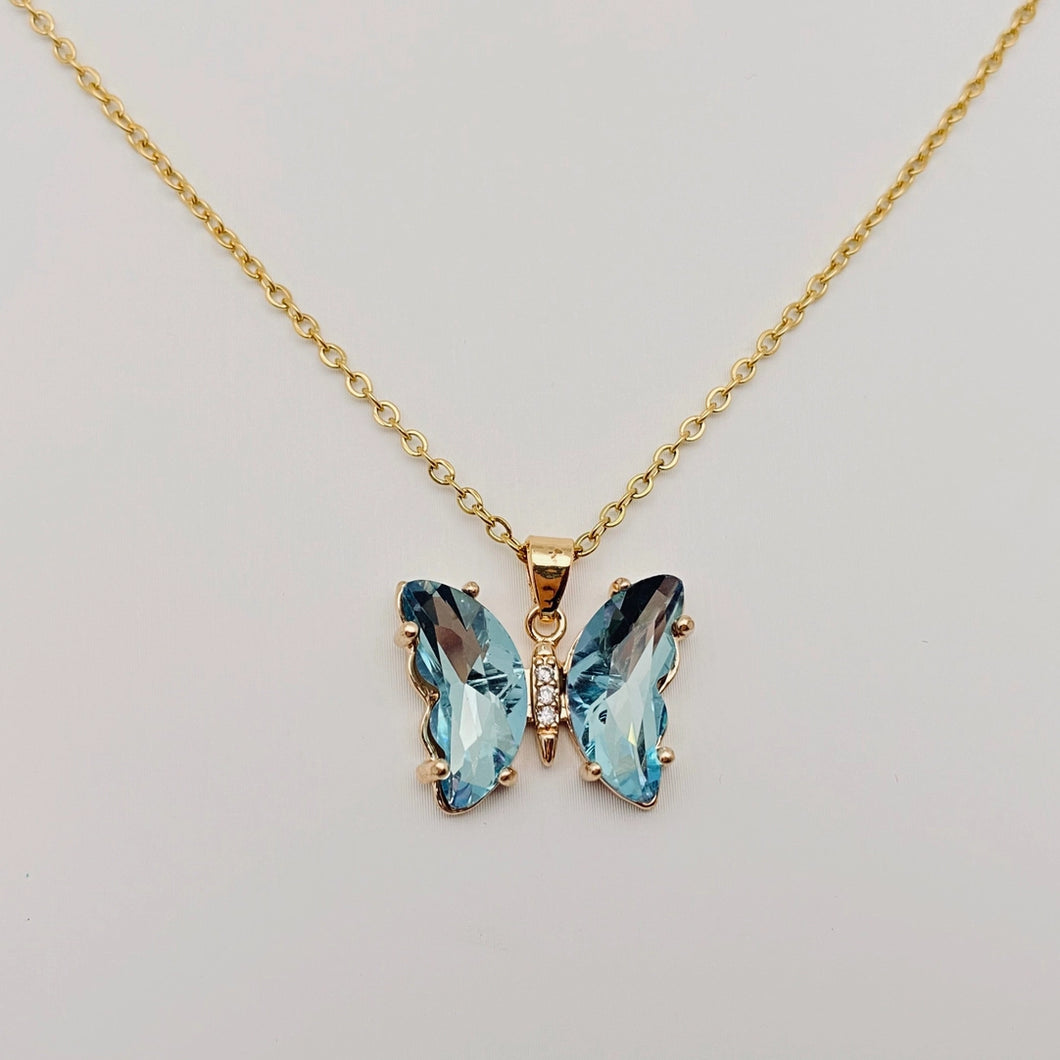 Crystal Butterfly Necklace- Aqua